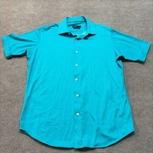 Bugatchi 4-Way Stretch Short Sleeve Button-Up Shirt – Aqua Blue – Men’s M 0320